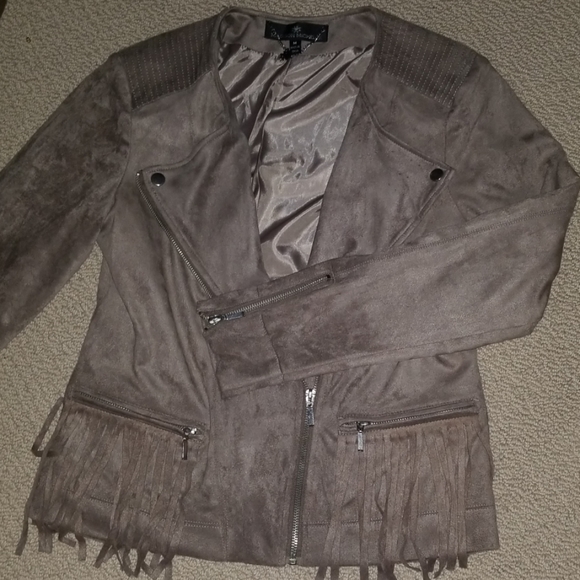 Madison Michelle faux suede fringe moto jacket M - Picture 6 of 8